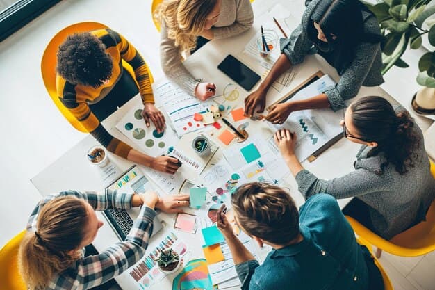 Team members in a brainstorming session